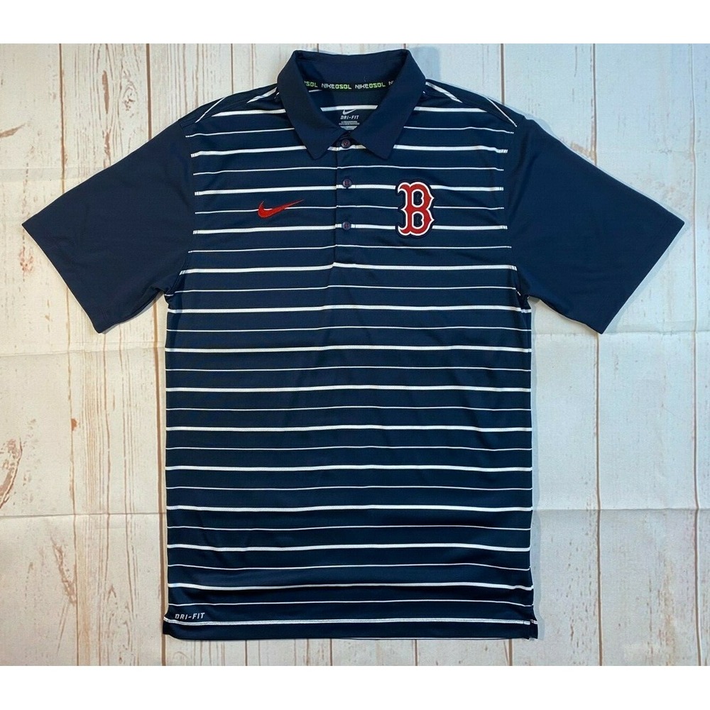 Nike Golf Polo Dri-Fit Shirt Mens Boston Red MLB   Sz Small Blue Red Pinstripe